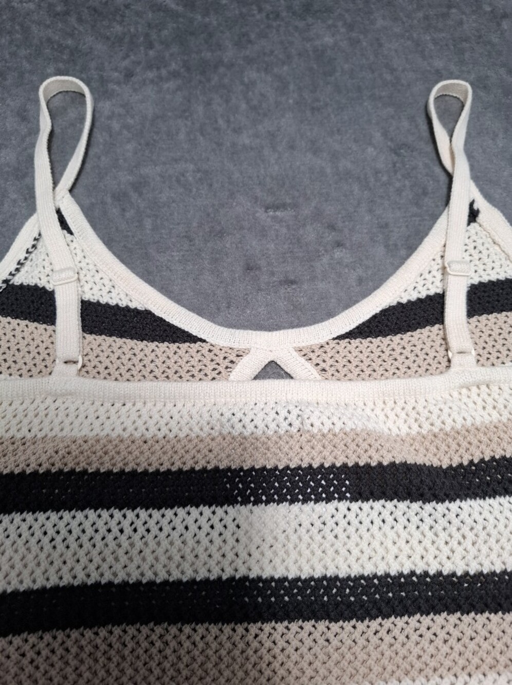 American Eagle Outfitters Beige, Black & Tan Striped Crochet Cami Sz XL - Picture 6 of 8
